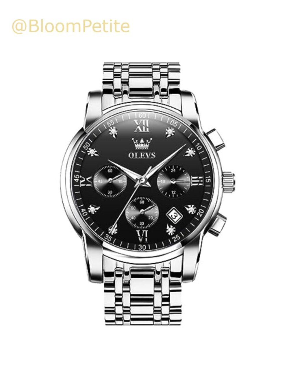 Men's Stainless Steel Chronograph Watch Roman Numeral Date Dress Watch